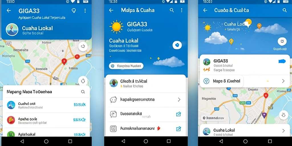 Screenshot utama GIGA33 menampilkan antarmuka cuaca lokal yang informatif.