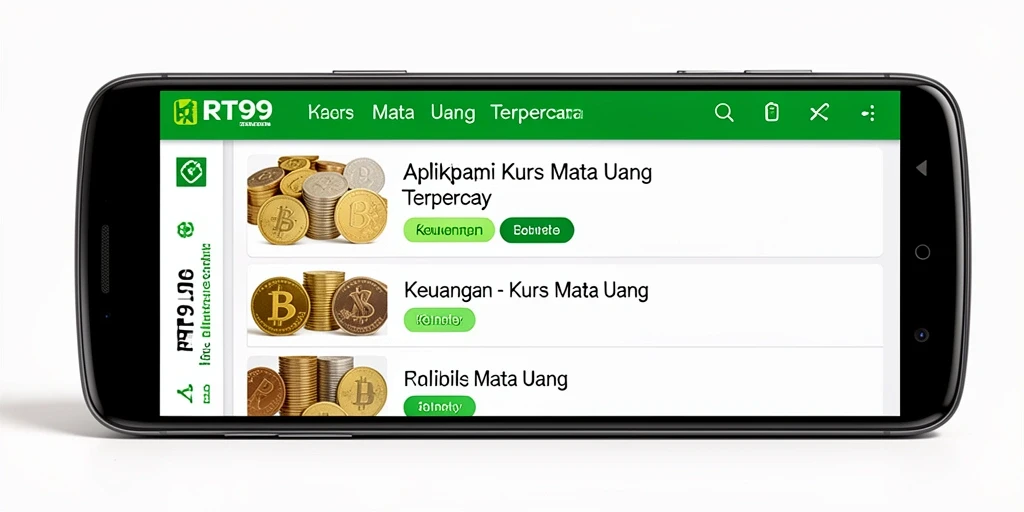 Antarmuka aplikasi RT99 yang menampilkan konversi mata uang.